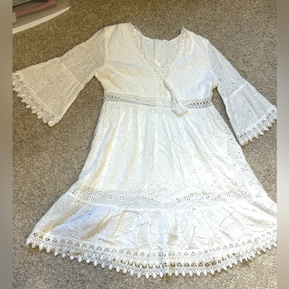 White Lace Boho Cottagecore Dress Beautiful Design M L